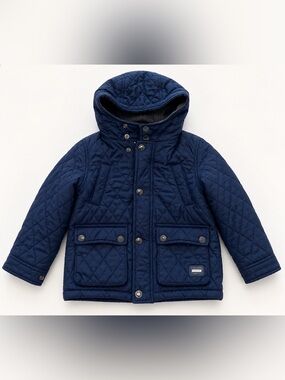 Zara Kids Navy Quilted Hooded Jacket Coat Fleece Lined Boys Size 5 Winter